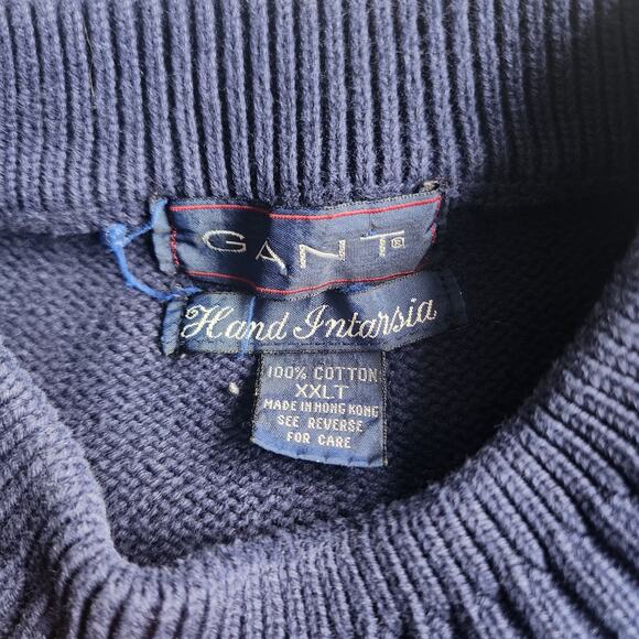 Vintage 90's GANT Sailboat Hand Intarsia Navy Sweater XXLT - Picture 4 of 7